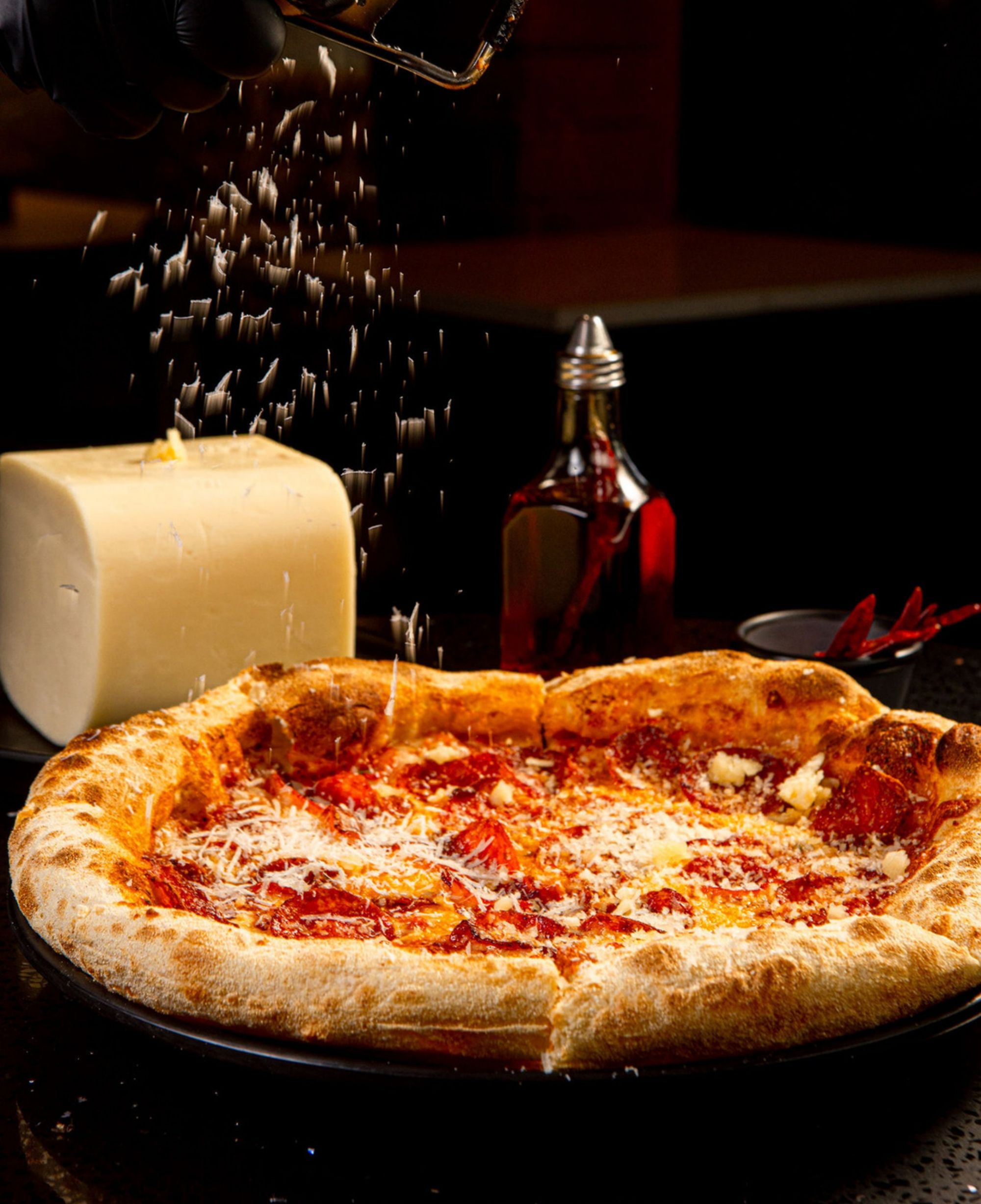 REDSPOT pepperoni pizza with fresh-grated parmesan